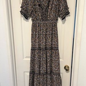 Max Studio Women's Elbow Length Sleeve Print Tiered Maxi Dress